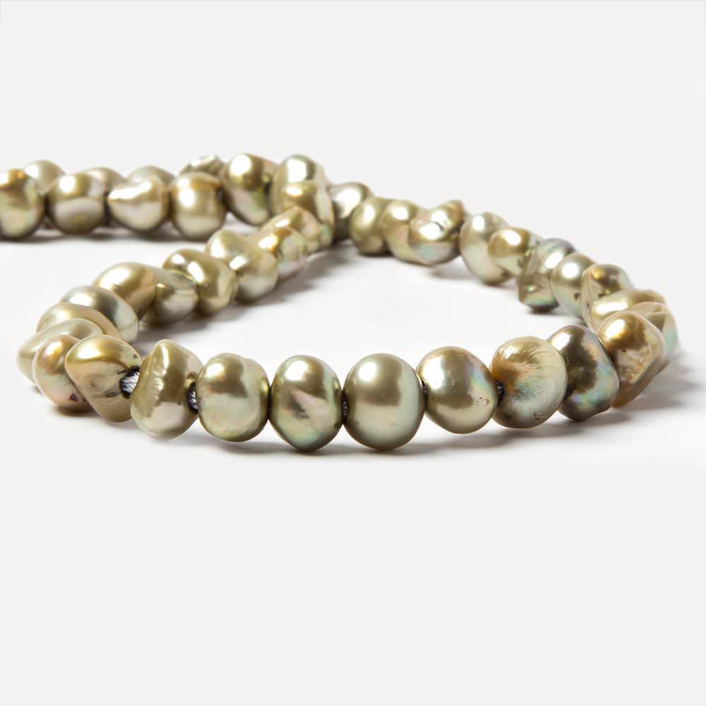 8x9-9x10.5mm Celadon Green Baroque 2.5mm large hole Pearls 15 in. 49 pcs