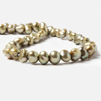 8x9-9x10.5mm Celadon Green Baroque 2.5mm large hole Pearls 15 in. 49 pcs