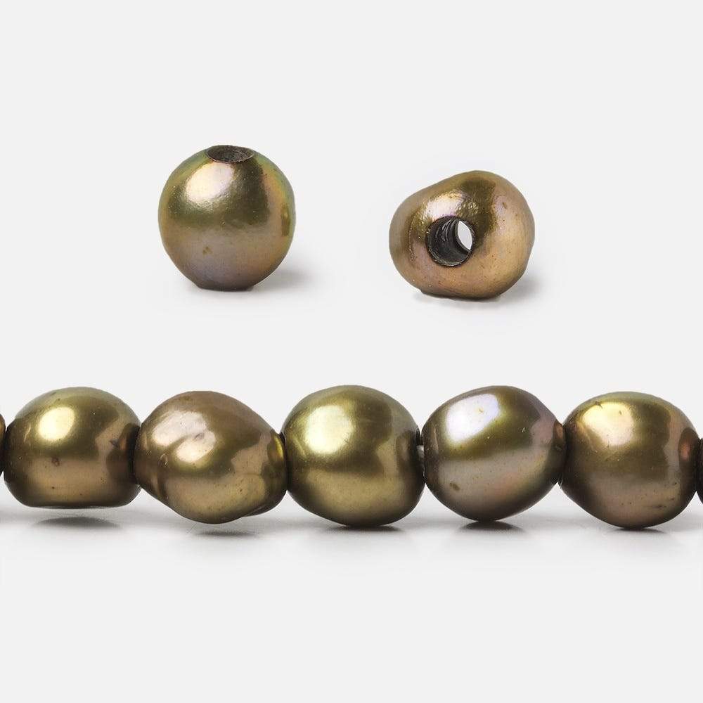 8x9-9x10mm Pea Green   Baroque 2.5mm large hole Pearl