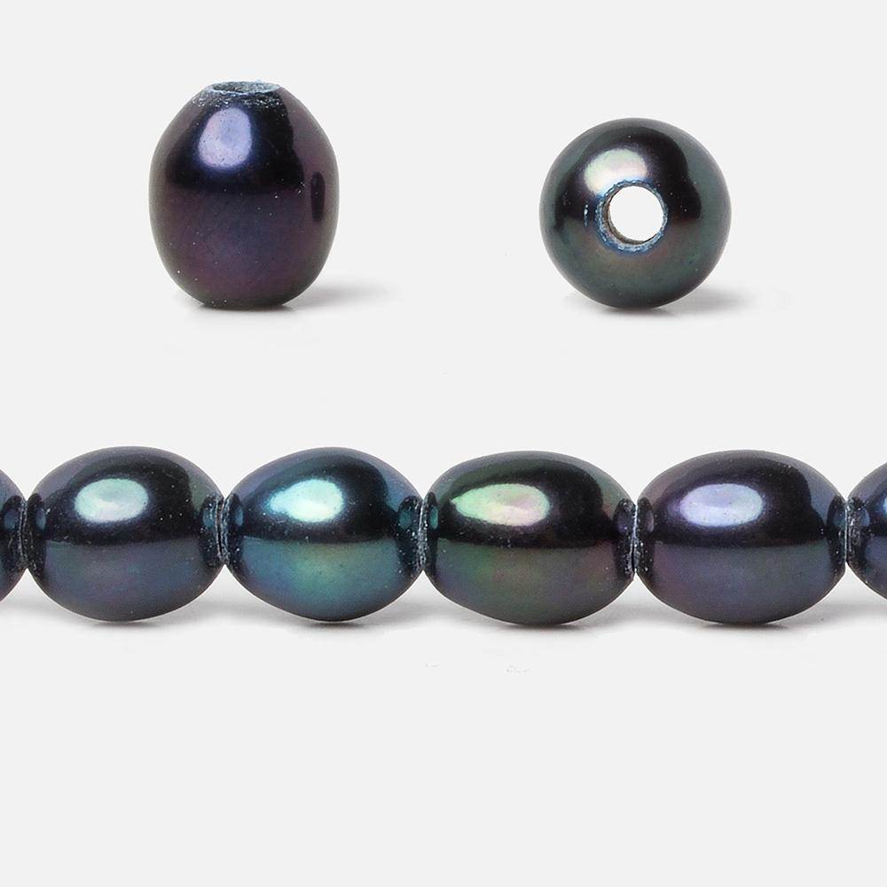 8x9mm Navy Peacock Large Hole Oval Freshwater Pearls 2.5mm drill hole 8 inch 20 pieces