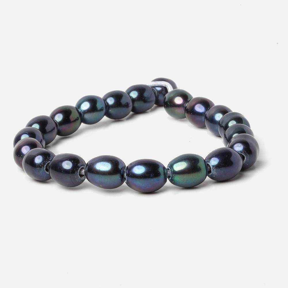 8x9mm Navy Peacock Large Hole Oval Freshwater Pearls 2.5mm drill hole 8 inch 20 pieces