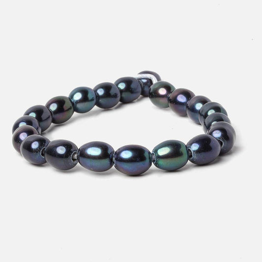 8x9mm Navy Peacock Large Hole Oval Freshwater Pearls 2.5mm drill hole 8 inch 20 pieces