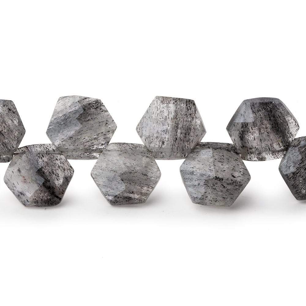 9-10.5mm Black Moss Quartz Top Drill Hexagon Beads 8 inch 30 pieces