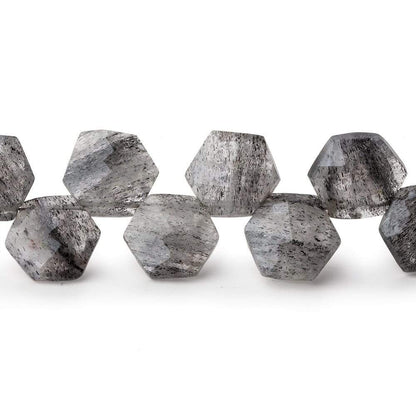 9-10.5mm Black Moss Quartz Top Drill Hexagon Beads 8 inch 30 pieces