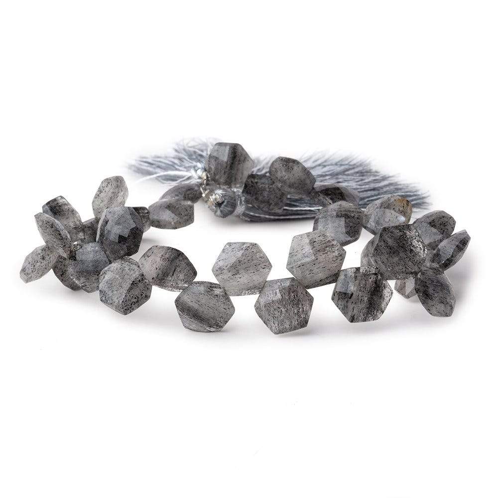 9-10.5mm Black Moss Quartz Top Drill Hexagon Beads 8 inch 30 pieces
