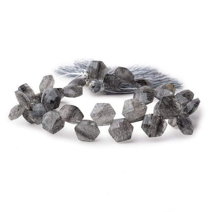 9-10.5mm Black Moss Quartz Top Drill Hexagon Beads 8 inch 30 pieces