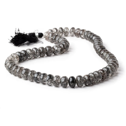 9-10mm Black Tourmalinated Quartz Plain Rondelles 16 inch 63 beads AAA