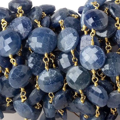 9-10mm Blue Sapphire faceted coin Vermeil Chain by the foot