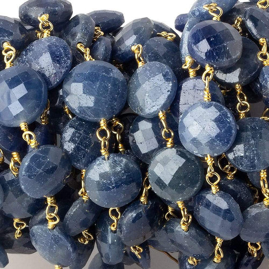 9-10mm Blue Sapphire faceted coin Vermeil Chain by the foot