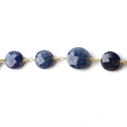 9-10mm Blue Sapphire faceted coin Vermeil Chain by the foot