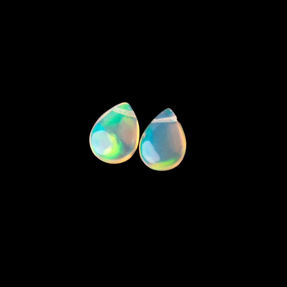 9-10mm Ethiopian Opal Plain Pear Set of 2 Focal Beads AA