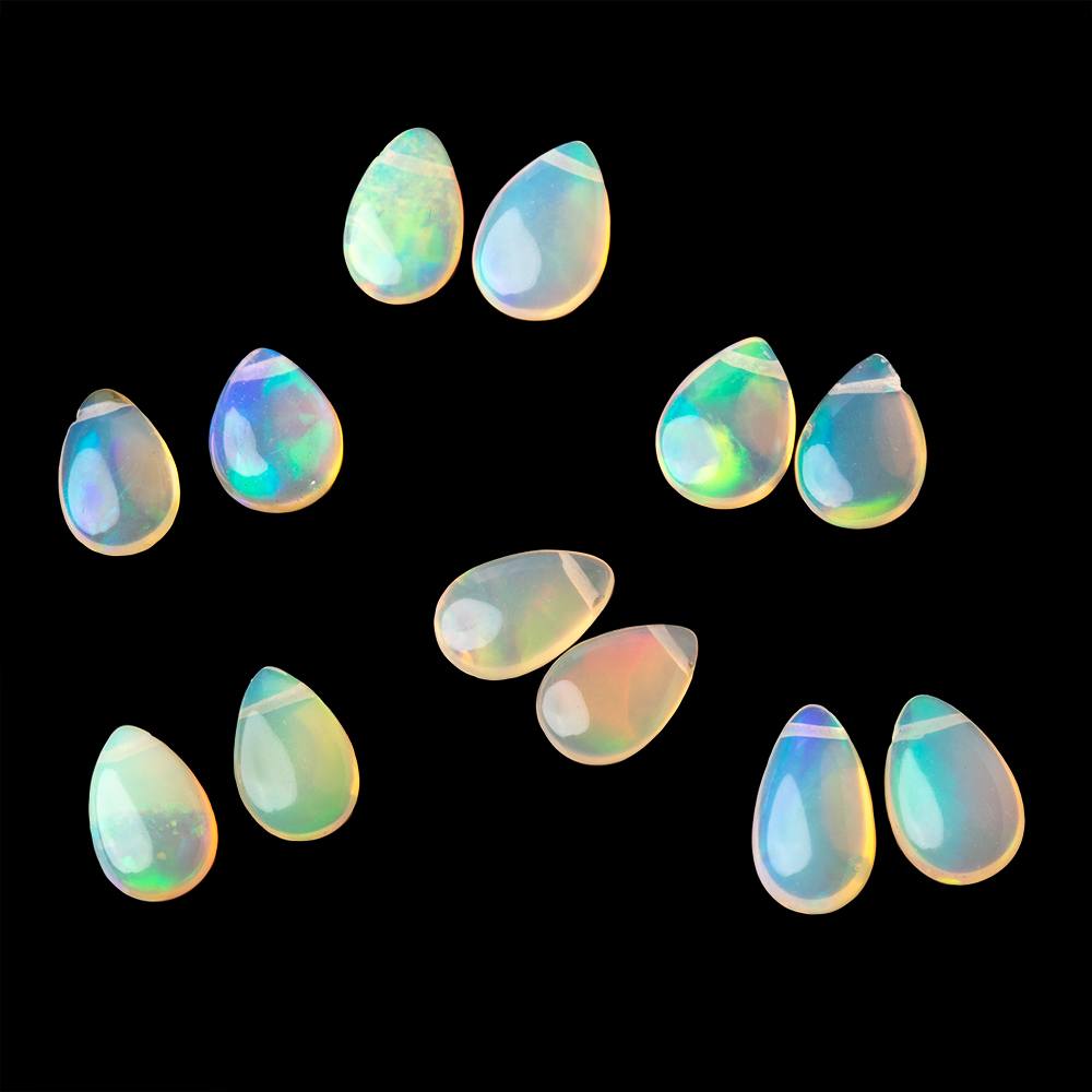 9-10mm Ethiopian Opal Plain Pear Set of 2 Focal Beads AA