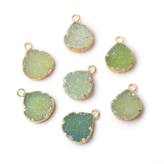 9-10mm Gold Leafed Lime Green Drusy Heart Pendant 1 focal piece