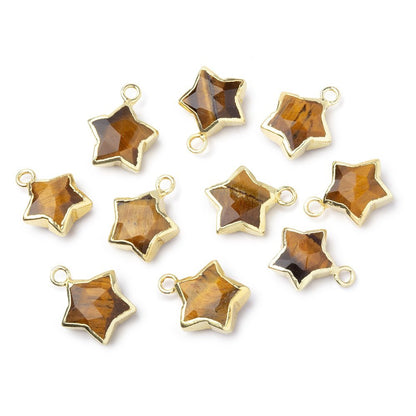 9-10mm Gold Leafed Tiger's Eye Faceted Star Focal Pendant 1 piece