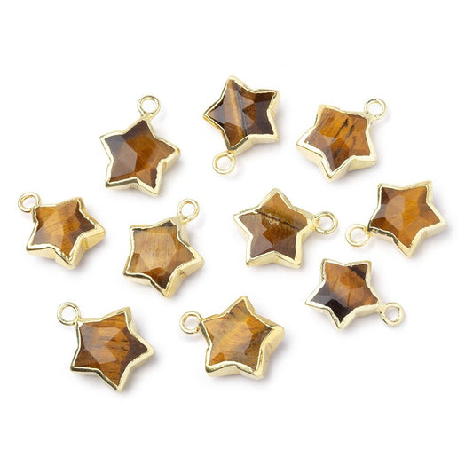 9-10mm Gold Leafed Tiger's Eye Faceted Star Focal Pendant 1 piece