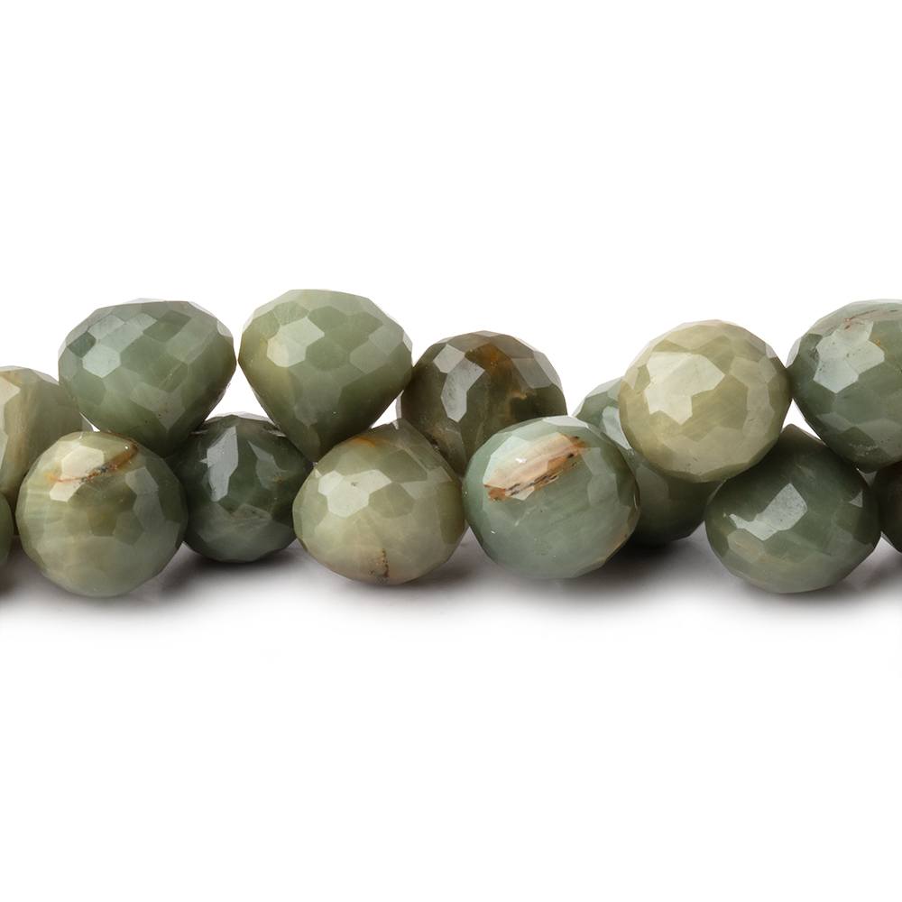 9-10mm Green Cat's Eye Quartz Faceted Candy Kiss Beads 8.5 inch 50 pieces