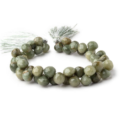 9-10mm Green Cat's Eye Quartz Faceted Candy Kiss Beads 8.5 inch 50 pieces