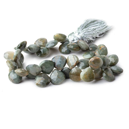 9-10mm Green Cat's Eye Quartz Faceted Heart Beads 8 inch 48 pieces