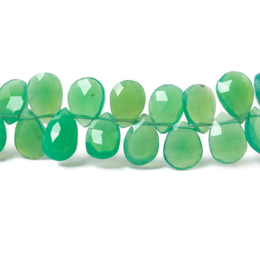 9-10mm Green Chalcedony Faceted Pear Beads 8 inch 53 pieces