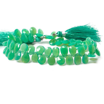 9-10mm Green Chalcedony Faceted Pear Beads 8 inch 53 pieces