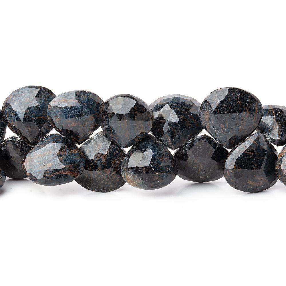 9-10mm Hawk's Eye Faceted Heart Beads 7.5 inch 42 pieces