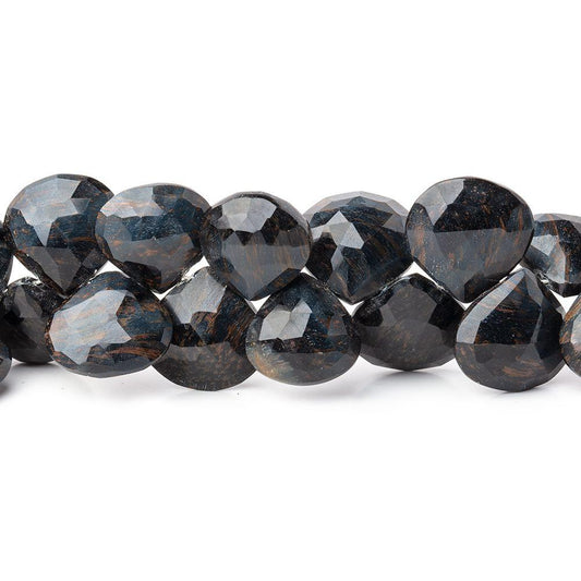 9-10mm Hawk's Eye Faceted Heart Beads 7.5 inch 42 pieces