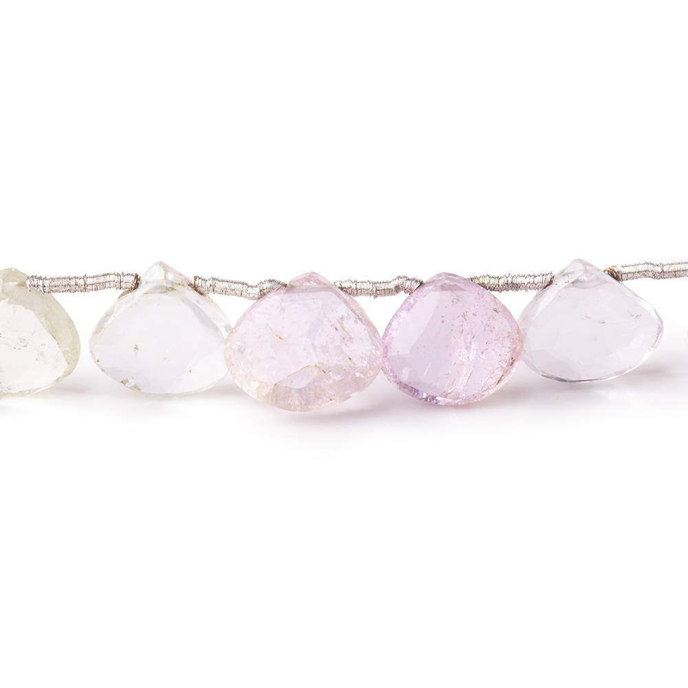 9-10mm Kunzite and Hiddenite Faceted Heart Beads 7.5 inch 18 pieces