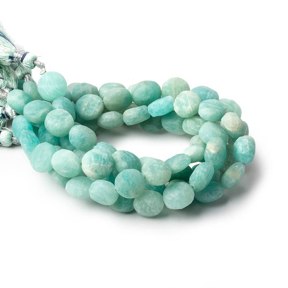 9-10mm Matte Amazonite plain coins 7.5 inch 19 beads A