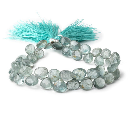 9-10mm Moss Aquamarine Faceted Heart Beads 8 inch 40 pieces AA