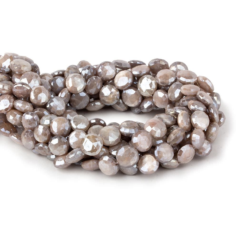 9-10mm Mystic Chocolate Moonstone faceted coins 14 inch 43 beads