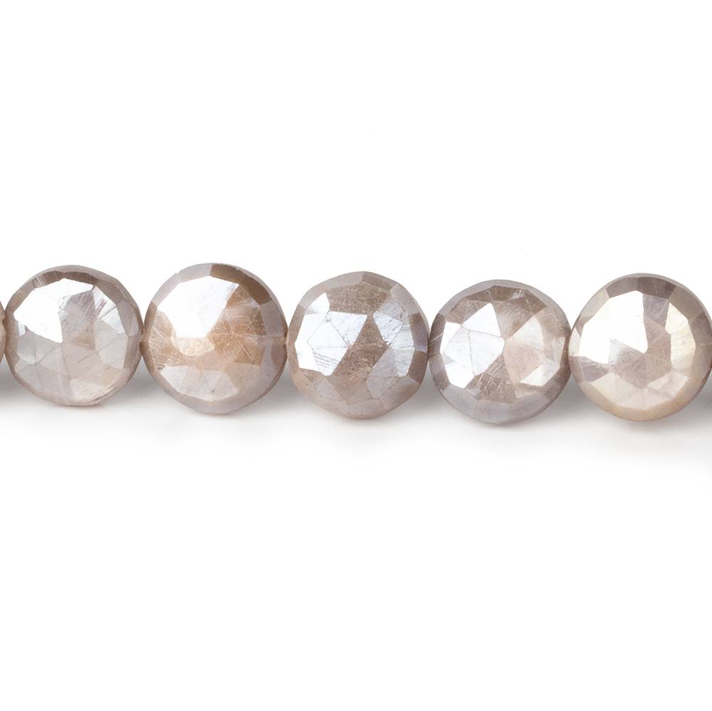 9-10mm Mystic Chocolate Moonstone faceted coins 14 inch 43 beads
