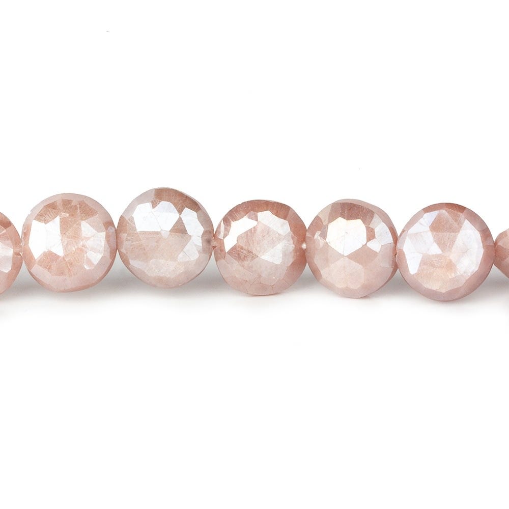 9-10mm Mystic Dark Peach Moonstone faceted coins 14 inch 36 beads