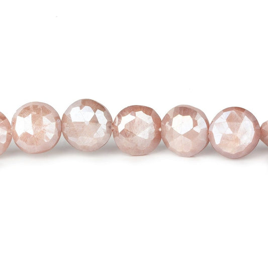 9-10mm Mystic Dark Peach Moonstone faceted coins 14 inch 36 beads