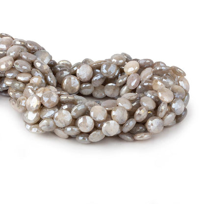 9-10mm Mystic Light Platinum Moonstone faceted coins 14 inch 31 beads