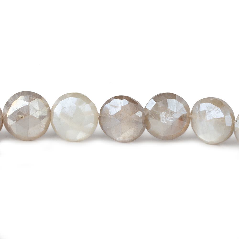9-10mm Mystic Light Platinum Moonstone faceted coins 14 inch 31 beads