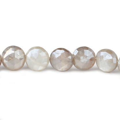 9-10mm Mystic Light Platinum Moonstone faceted coins 14 inch 31 beads