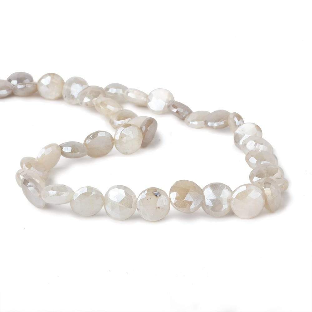 9-10mm Mystic Light White Moonstone faceted coins 14 inch 35 beads