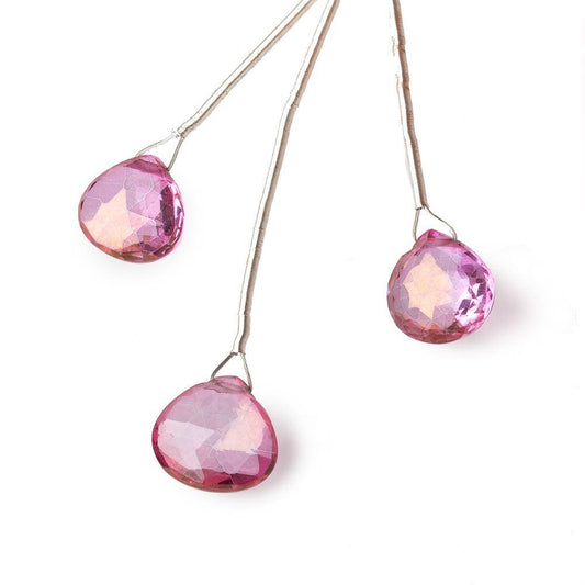 9-10mm Mystic Pink Topaz Faceted Heart Focal Beads Set of 3