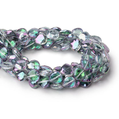 9-10mm Mystic White Topaz Straight Drill Faceted Hearts 9 inch 24 Beads