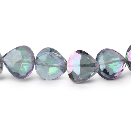9-10mm Mystic White Topaz Straight Drill Faceted Hearts 9 inch 24 Beads