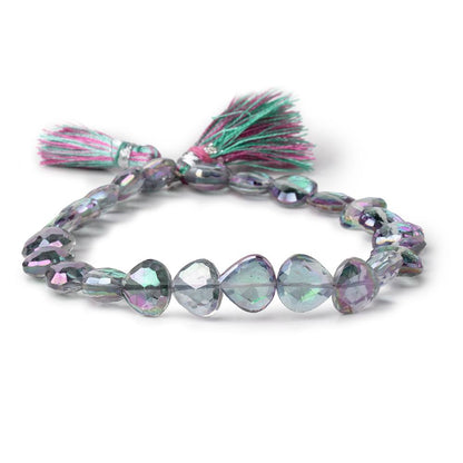 9-10mm Mystic White Topaz Straight Drill Faceted Hearts 9 inch 24 Beads