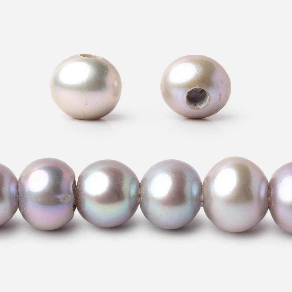 9-10mm Pinkish Silver Large Hole Off Round Freshwater Pearls 15 inches 51 Beads