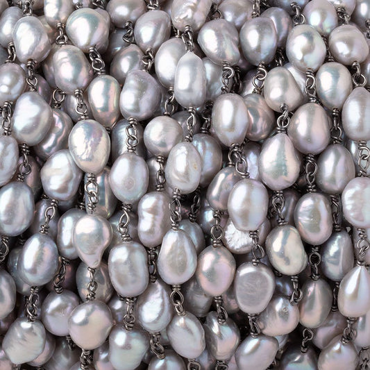 9-10mm Silver Baroque Pearls on Black Gold over .925 Silver Chain