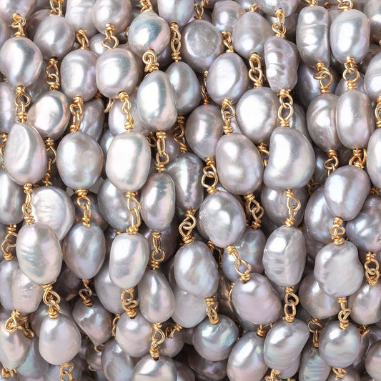 9-10mm Silver Baroque Pearls on Vermeil Chain