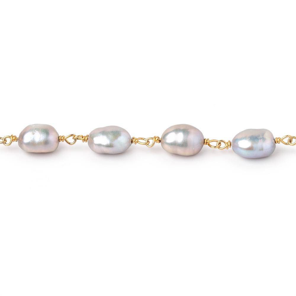 9-10mm Silver Baroque Pearls on Vermeil Chain