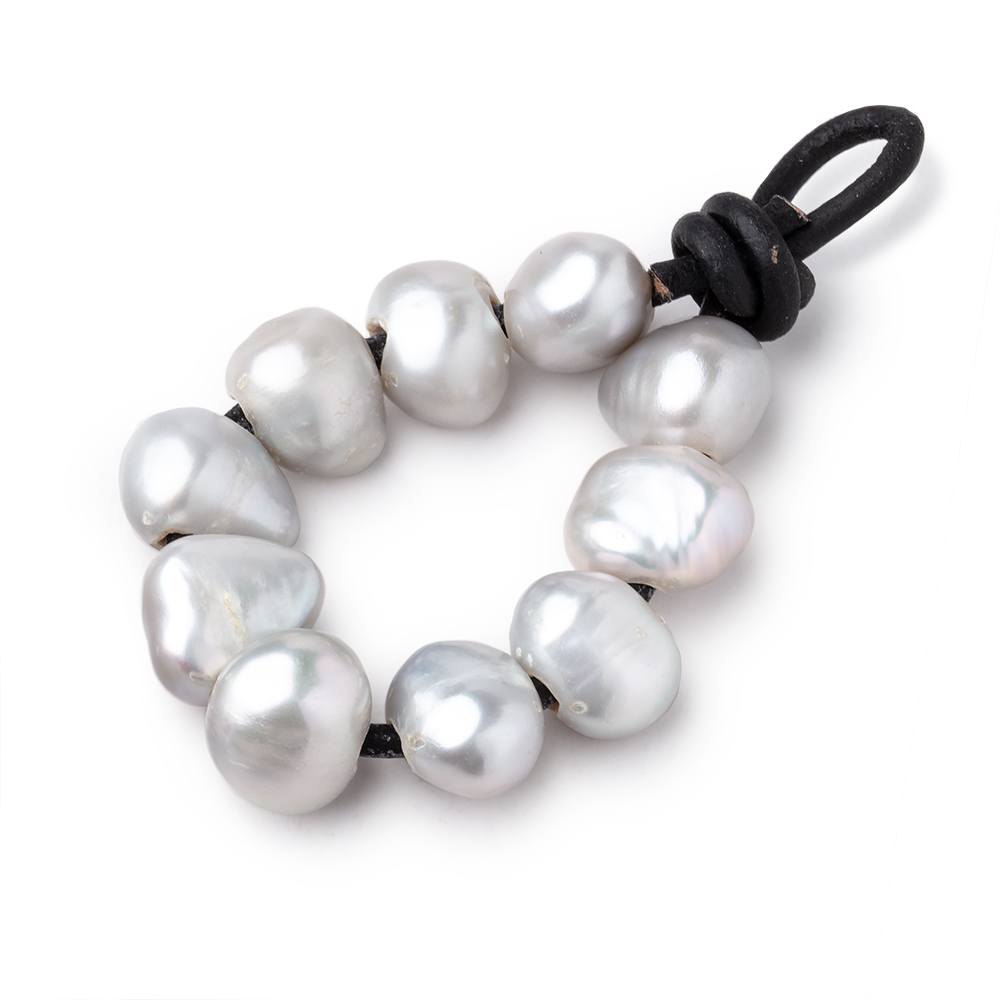 9-10mm Steel Silver Large Hole Baroque Pearls Set of 10