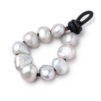 9-10mm Steel Silver Large Hole Baroque Pearls Set of 10