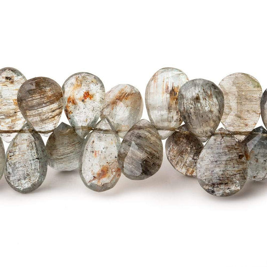 9-10mm Tourmalinated Moss Aquamarine Faceted Pear Beads 8 inch 67 pieces