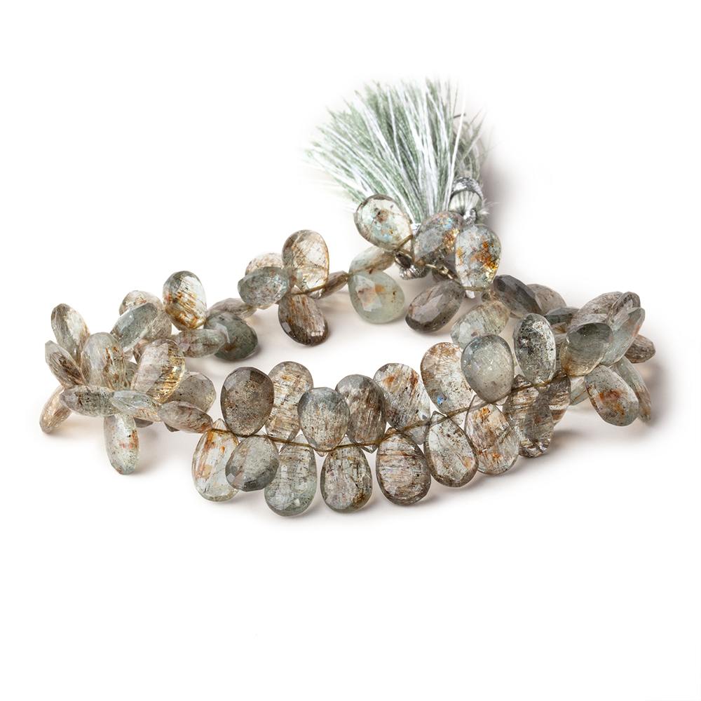 9-10mm Tourmalinated Moss Aquamarine Faceted Pear Beads 8 inch 67 pieces