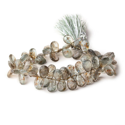 9-10mm Tourmalinated Moss Aquamarine Faceted Pear Beads 8 inch 67 pieces